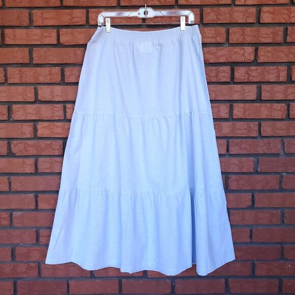 NEW Light Blue Tiered Pull On Skirt Sz L Midi or Maxi Cotton Lightweight Pockets - Picture 2 of 9
